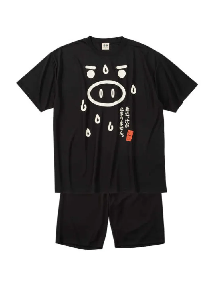 【豊天】最近汗が止まりません美豚DRYハニカムメッシュ半袖Tシャツ+ハーフパンツ＊カタログ商品