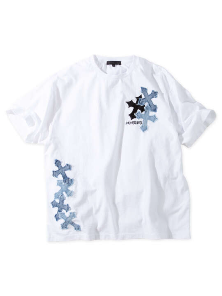 【intheattic(インジアティック)】デニムクロスパッチワーク半袖Tシャツ＊カタログ商品