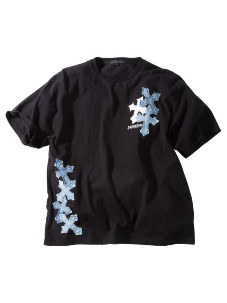 【intheattic(インジアティック)】デニムクロスパッチワーク半袖Tシャツ＊カタログ商品