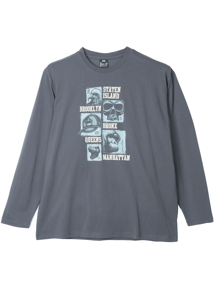 トクコプルミエヴォル　プリント　グレー　長袖シャツ　9号 パープル プリントロングTシャツ（リアル） 大きいサイズ
