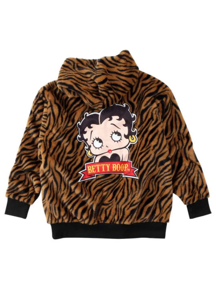 オフホワイト 【BETTY BOOP(ベティブープ)】フェイクファーフルジップ