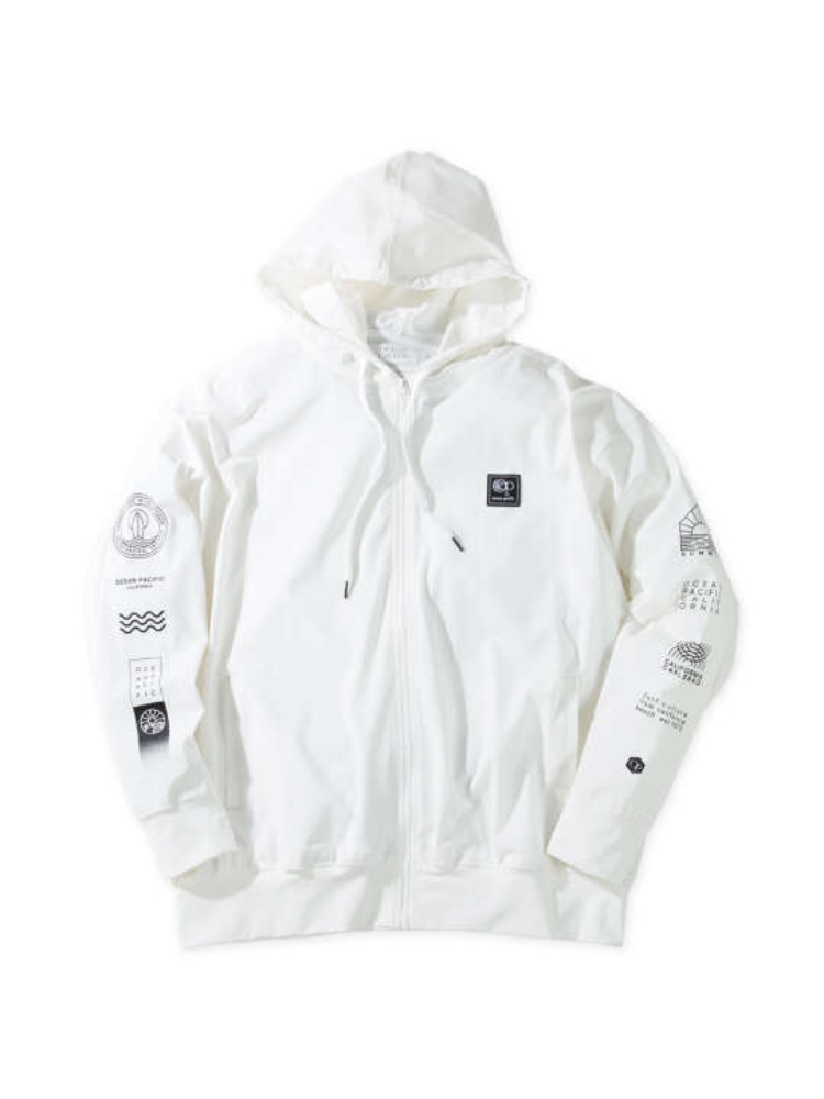 ホワイト 【OCEAN PACIFIC】接触冷感ストレッチUV長袖フルジップ